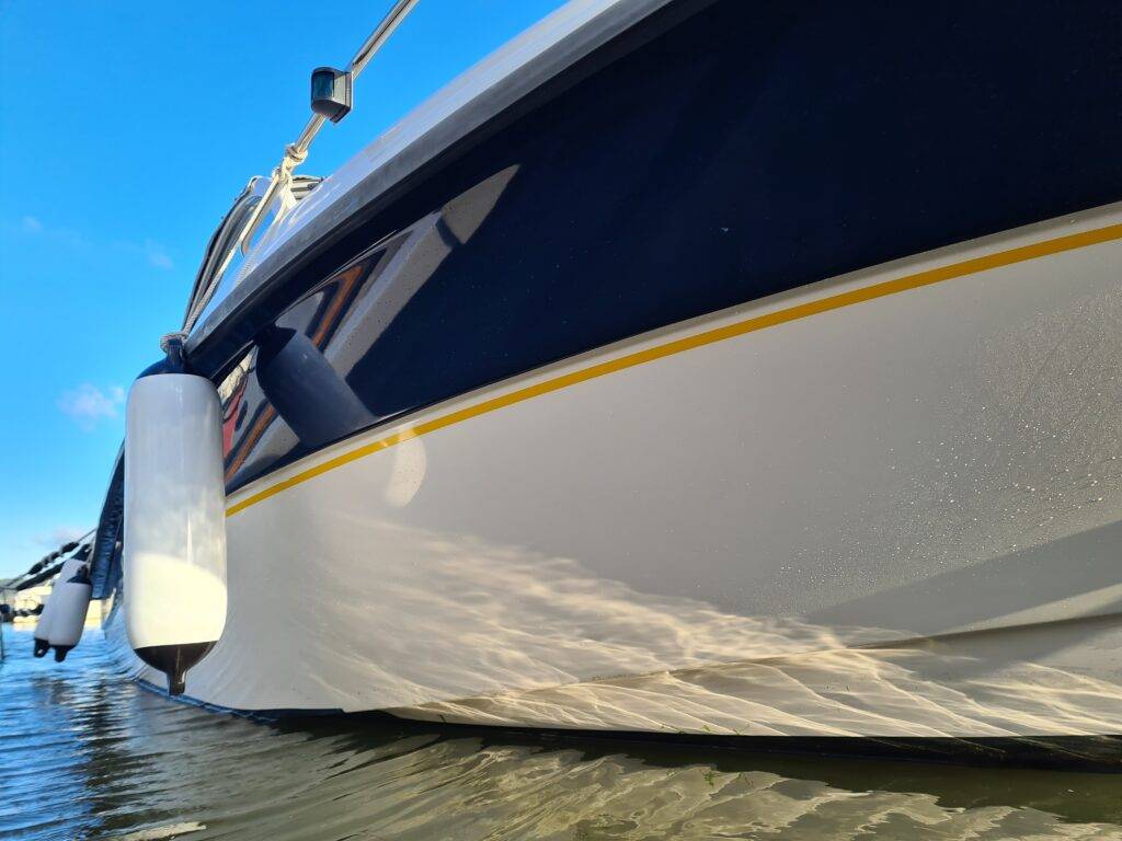 boat hull of a yacht in Charleston harbor