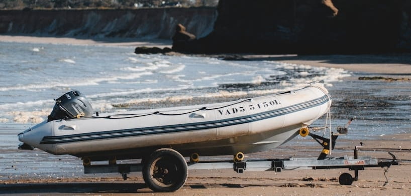 boat on trailer at the beach